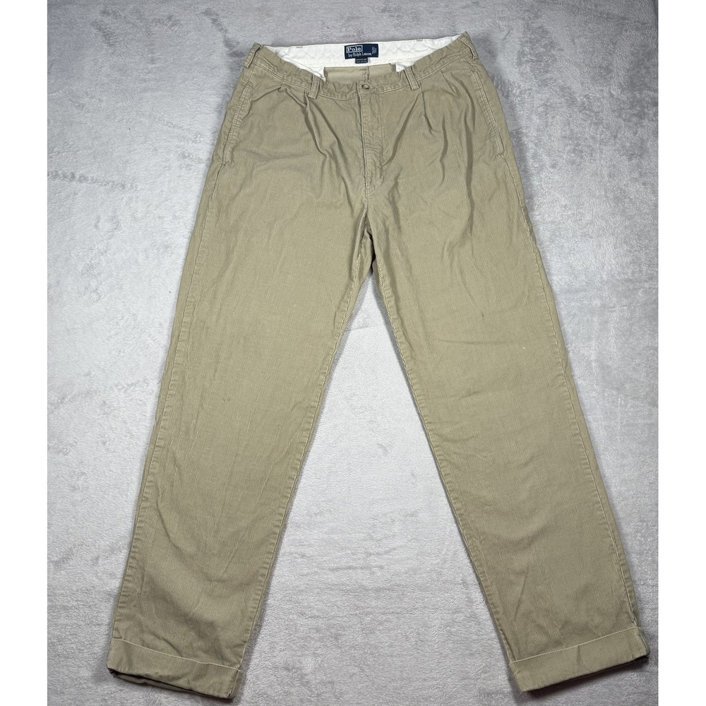 Polo Ralph Lauren Hammond Pants Mens 36x32 Pleated Corduroy Khaki Dress Pants